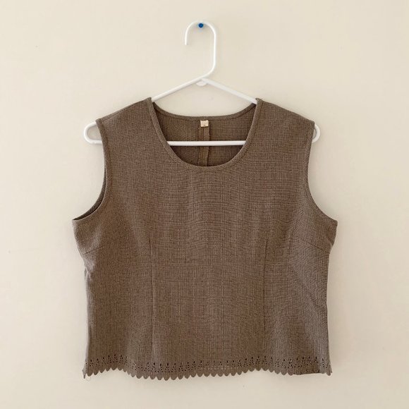 Taupe Brown Laser Cut Scallop Hem Tank Top XL - Picture 1 of 5